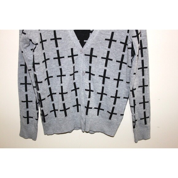 POL Sweater Women Gray Black Cross Button Closure V Front Long Sleeve Cardigan S - Picture 3 of 6